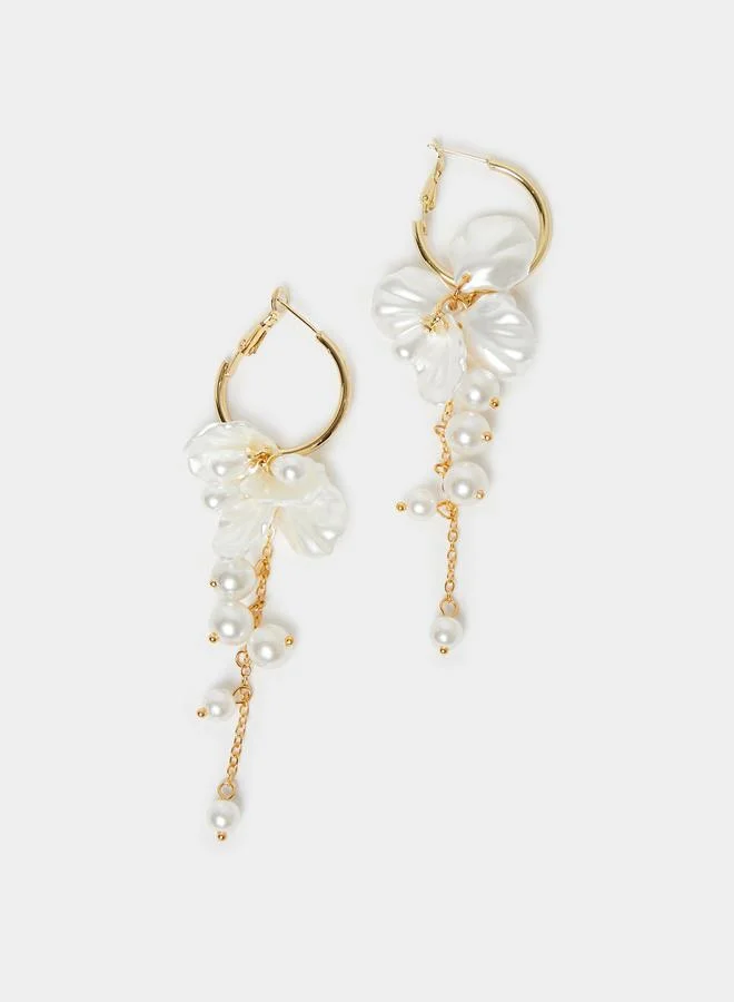 ستايلي أقراط حلقات متدلية باللؤلؤ والزهور